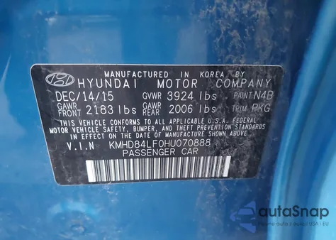 2017 Hyundai Elantra Se z USA, uszkodzony, nr VIN KMHD84LF0HU070888